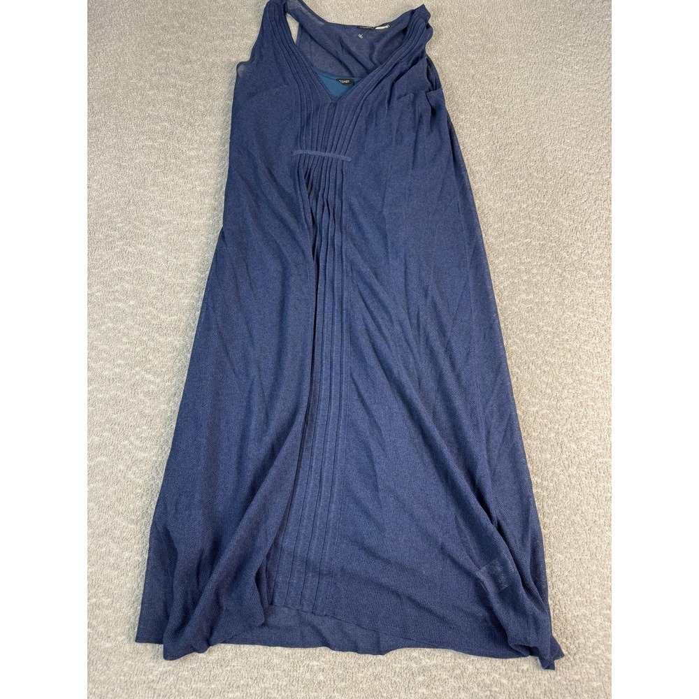 Eileen Fisher Sweater Dress Womens Small Blue Maxi Sleeveless V Neck Silk Slip‎